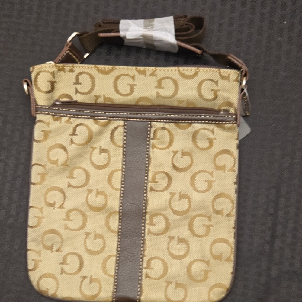 NWT Beige G Monogram Crossbody Bag | Logo Print Zip Top Messenger Purse